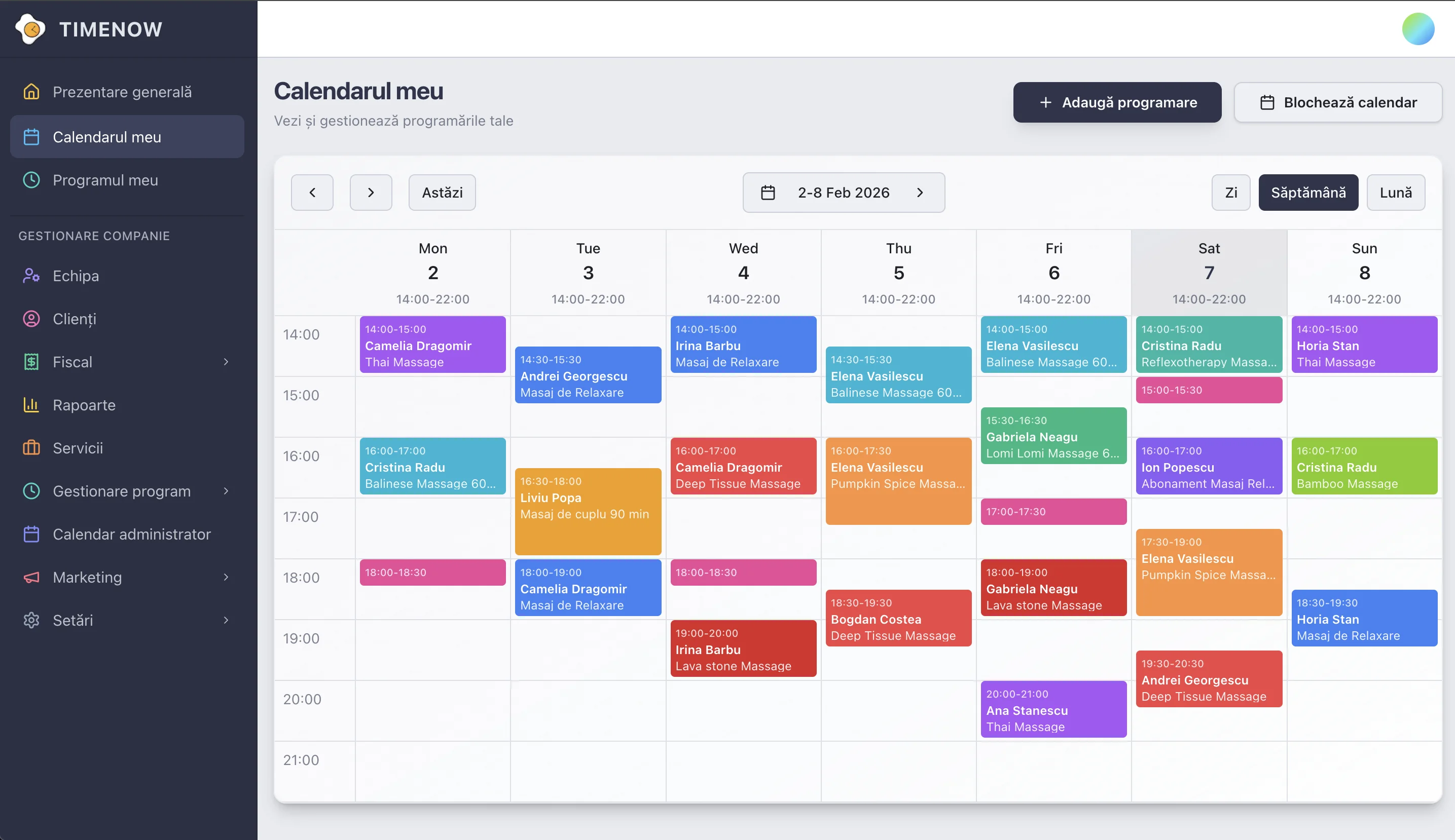 TimeNow Dashboard - Calendar view